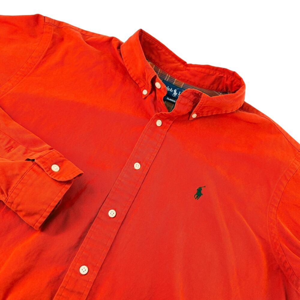 Polo Ralph Lauren Chino Button Down Shirt XL Orange Plaid Lined Classic Fit Pony